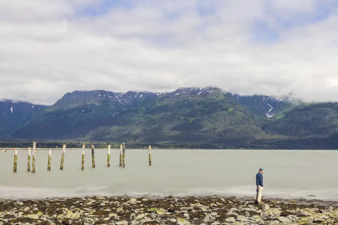 Standing at low tide in Resurrection Bay in Seward Alaska