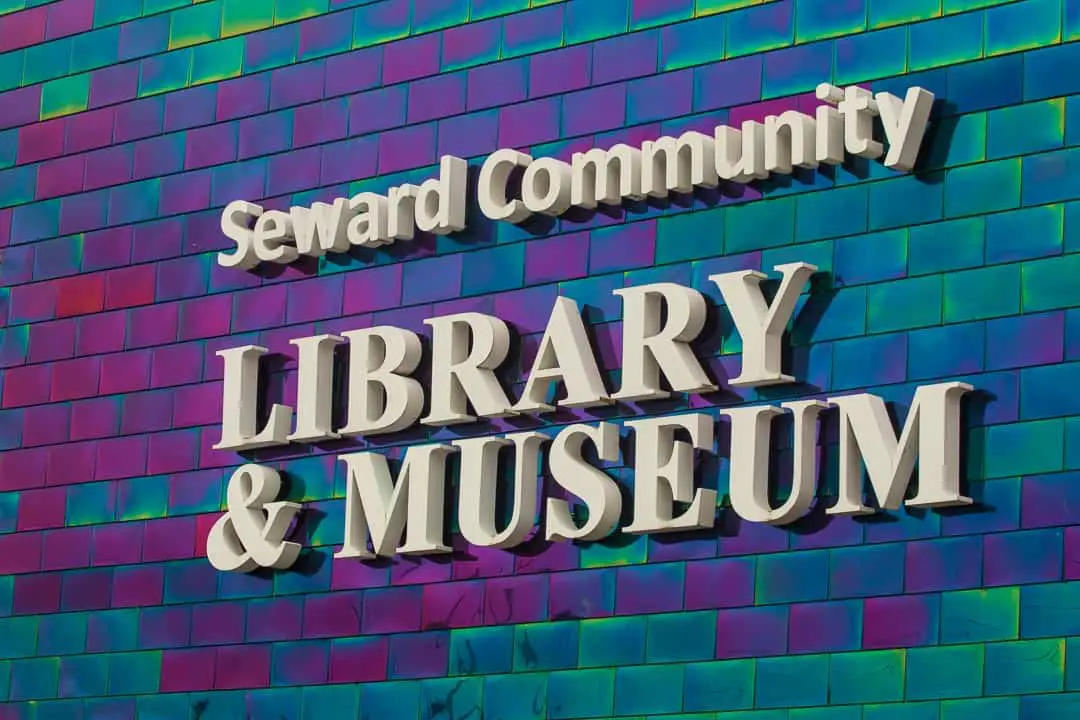 The colorful walls of Seward Community Library and Museum