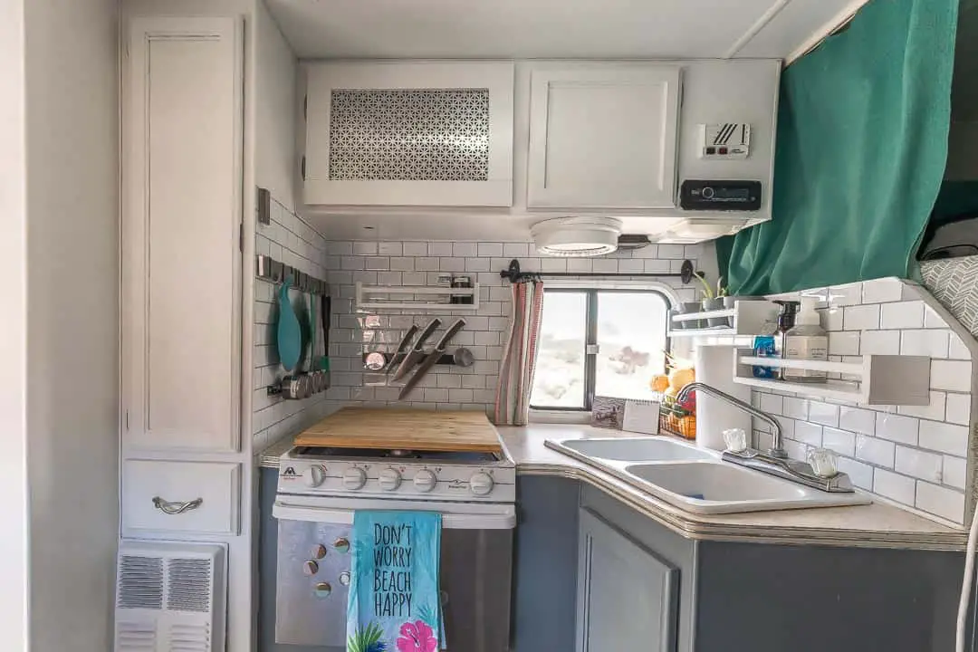 remodeled truck camper kitchen