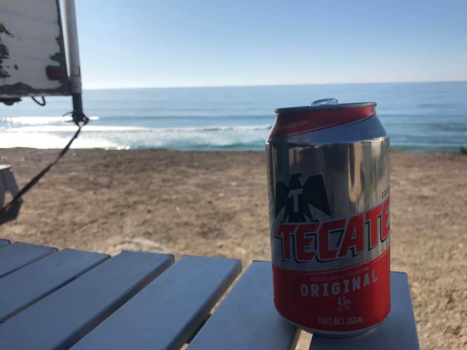 Tecate beer on first night in Baja