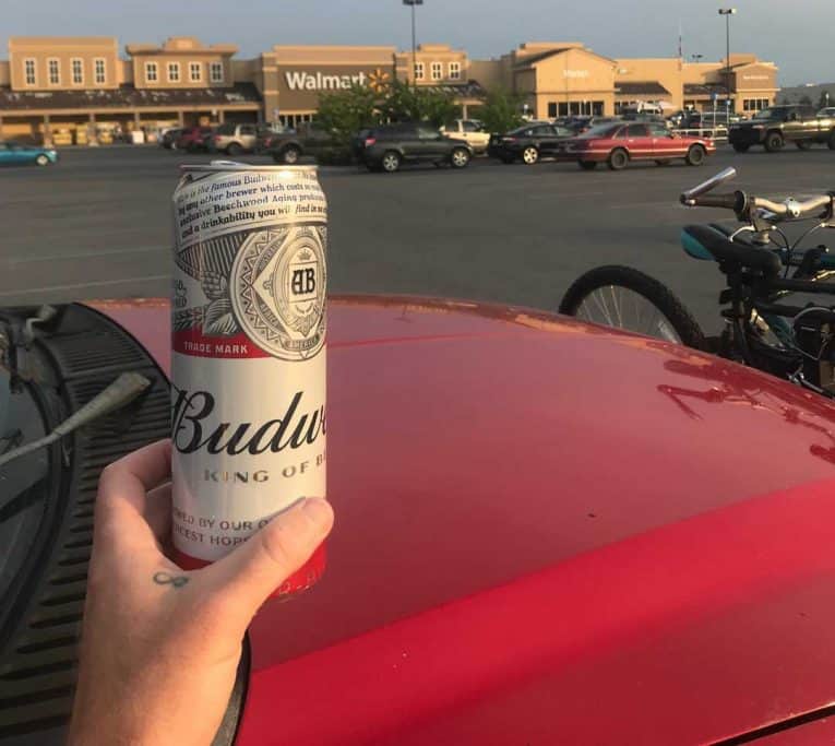 Cracking open a beer while Overnight camping at Wal mart