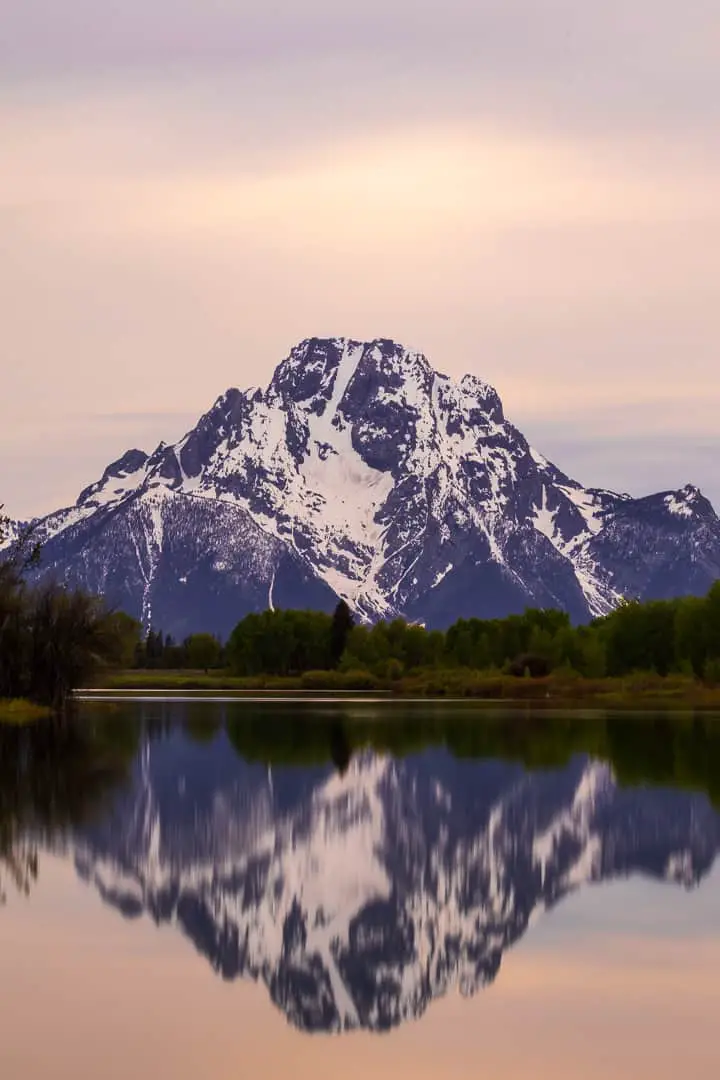 Mountain reflection on the Snake River at Oxbow Bend