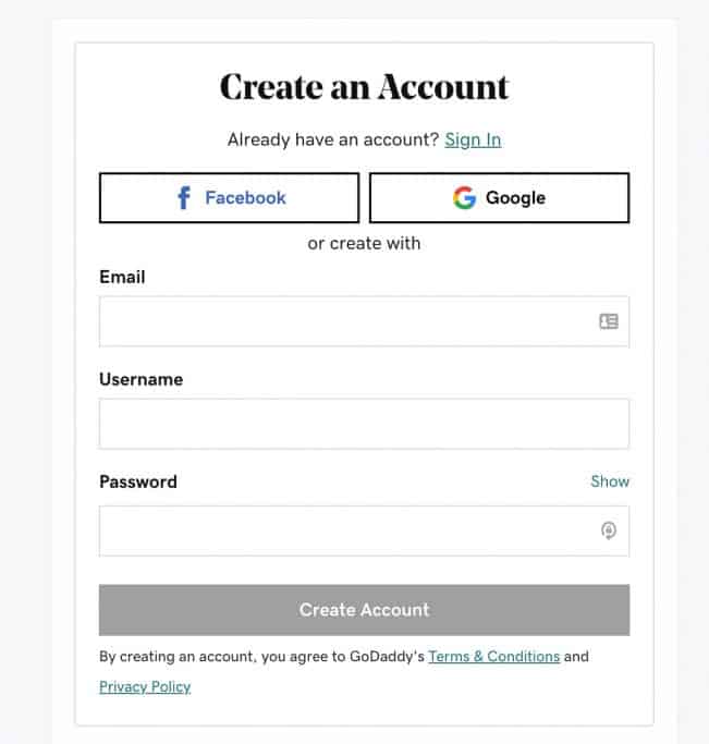 Creating a GoDaddy account is quick and easy!