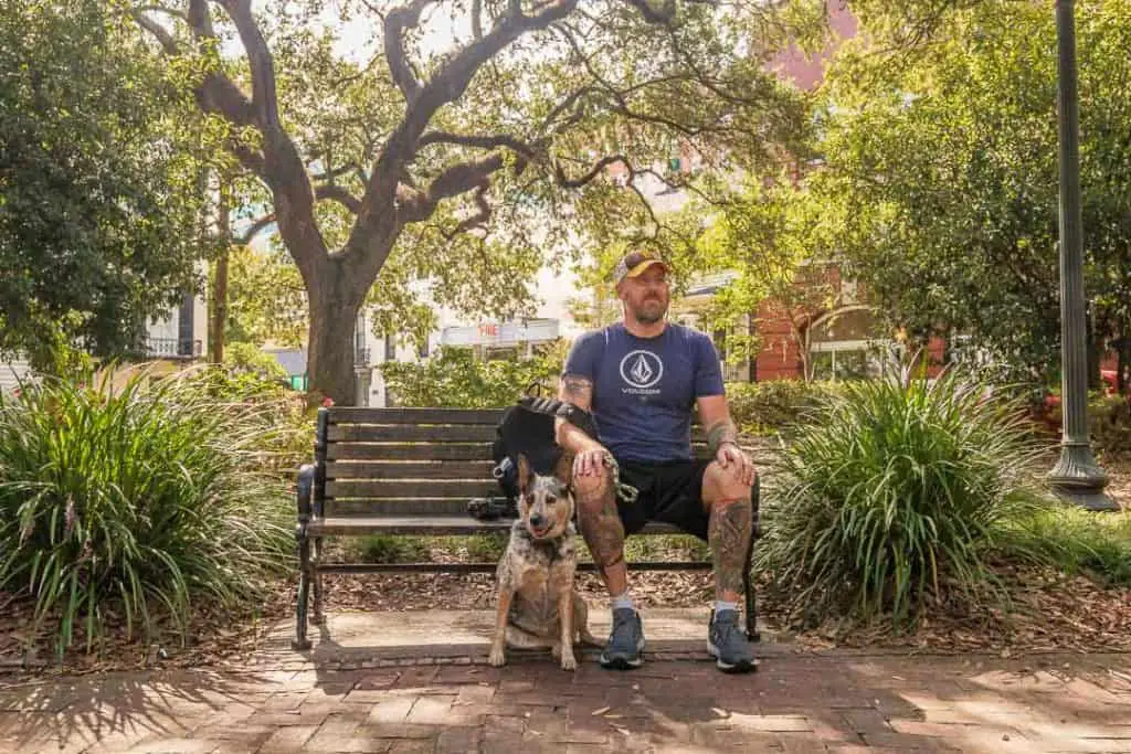 Sitting on a bench in Chippewa Park Savannah