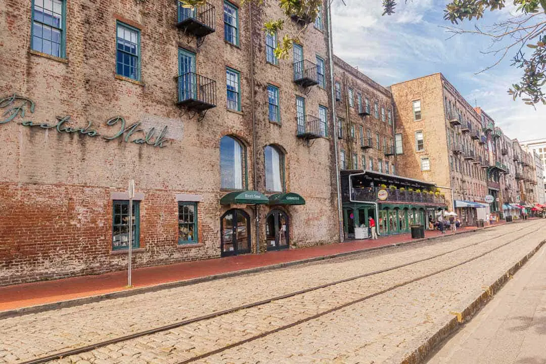 View of River Street cobblestone streets