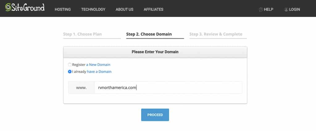 Enter your domain name to move to the next step.