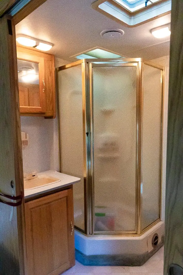 RV shower before remodel